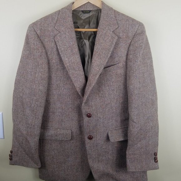 Harris Tweed 38R Tan Sport Coat Leather Buttons - Picture 1 of 12